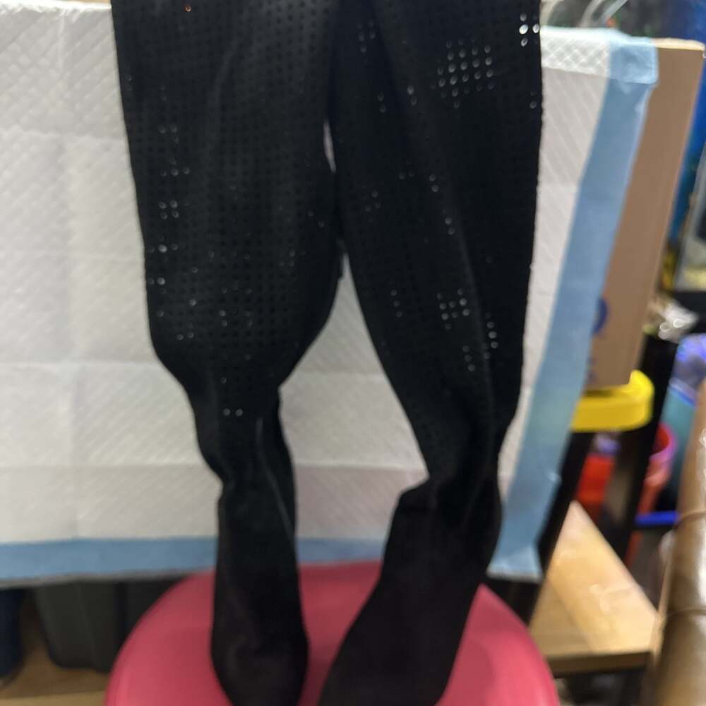 Black Perforated Over-the-Knee Boots SZ 8